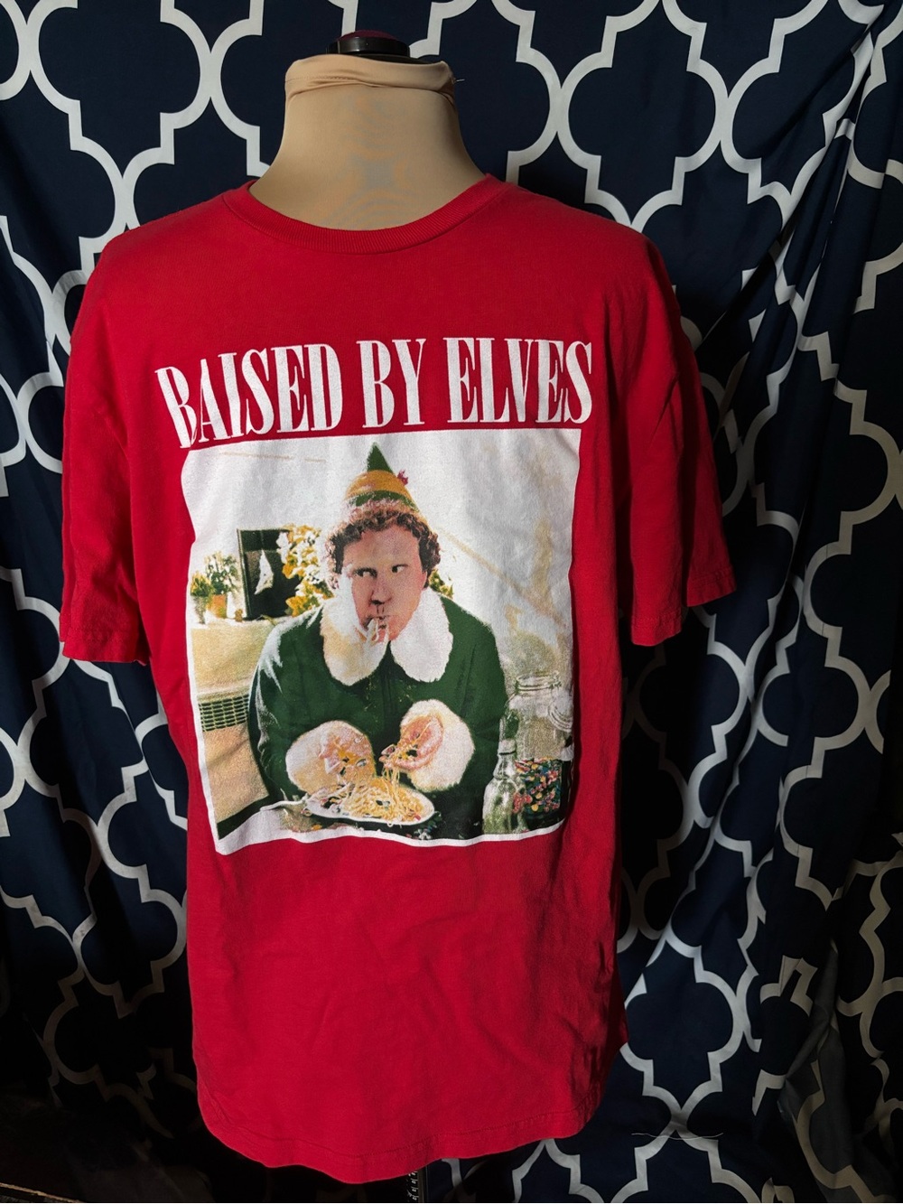 ELF Red 'Raised By Elves' Graphic Short Sleeve Tee